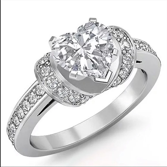 New Romantic Hearts 925 Silver Diamond Heart Ring - Picture 2 of 6